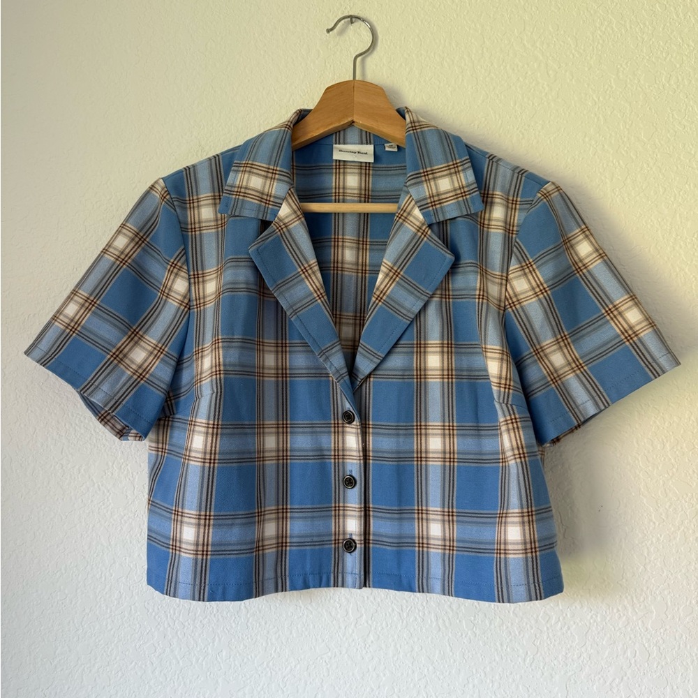 Aritzia Sunday Best Cropped Plaid Top - Picture 3 of 10